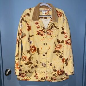 Coldwater Creek Beige Floral Chore/Barn Jacket with Velvet Collar